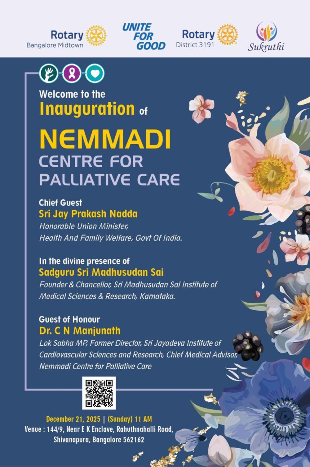 Nemmadi Centre for Palliative Care inauguration invitation